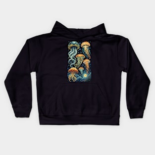 Starry Night's Aquatic Ballet: Van Gogh-Inspired Jellyfish Symphony Kids Hoodie